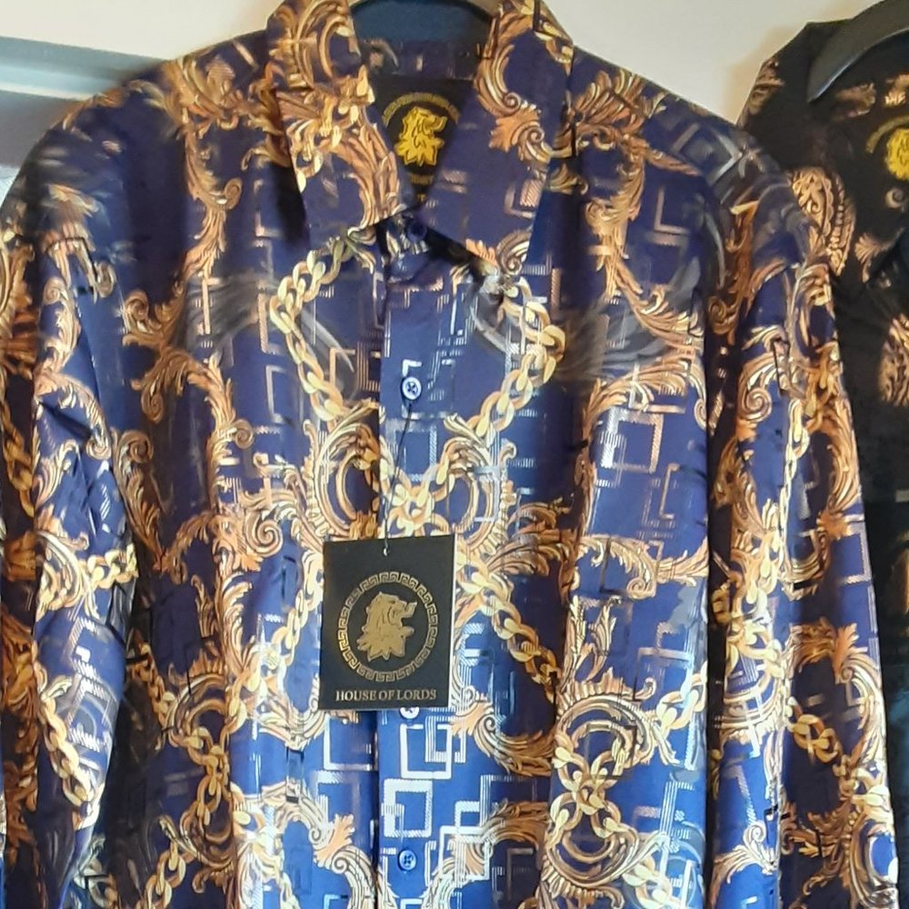 HOUSE OF LORDS MENS SHIRT NAVY AND GOLD